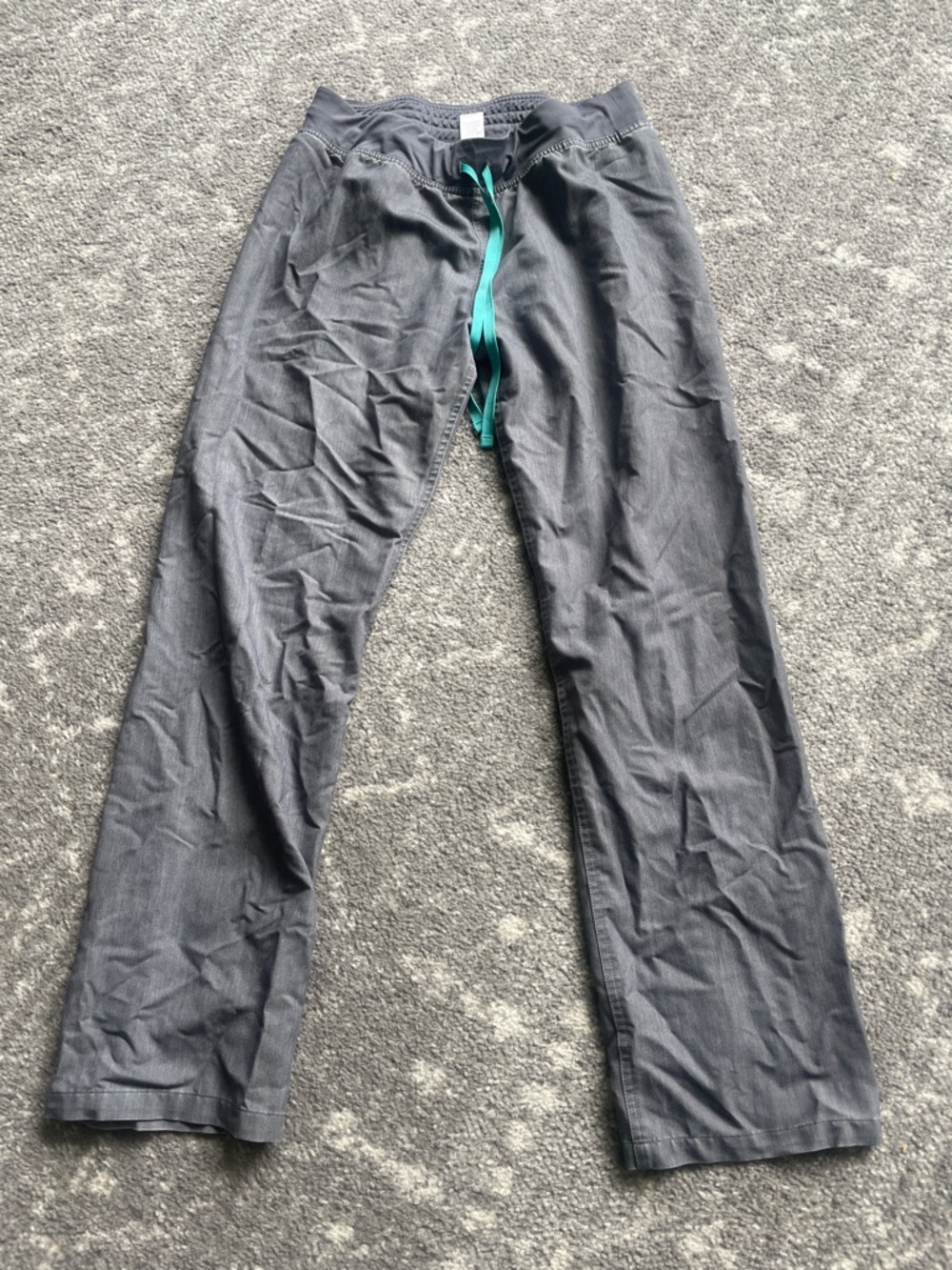 Figs Wide Leg Pants in Charcoal with Teal Drawstring